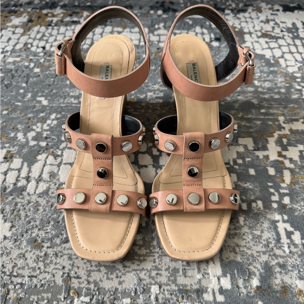 Balenciaga Studded Leather Wedge Sandals